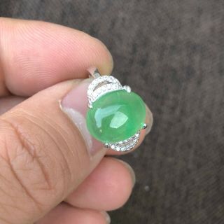 S925 Silver & Green Jadeite Jade Oval Bead Handwork Chinese Rare No.  6.  5 - 12 Ring 3