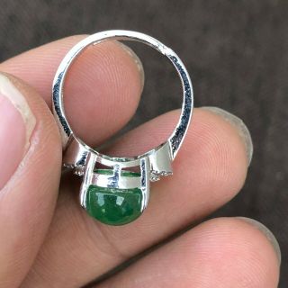 S925 Silver & Green Jadeite Jade Oval Bead Handwork Chinese Rare No.  6.  5 - 12 Ring 8