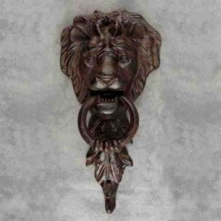 Majestic Lion Head Cast Iron Door Knocker Antiqued Brown Doorknocker