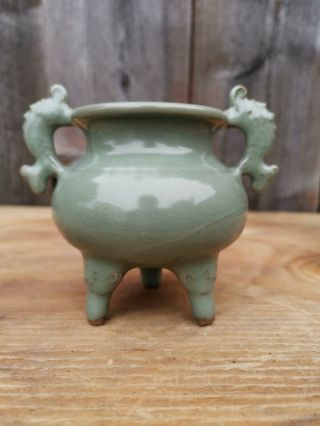 From Old Estate Chinese Song Longquan Celadon Incense Burner Marked Asian China