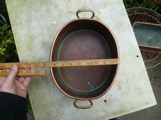 Vintage copper trough planter plant pot garden window box jam pan brass handles 6