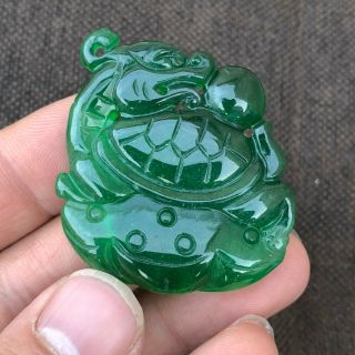 Chinese Green Jadeite Jade Handwork Dragon Turtle Amulet Collectible Pendant