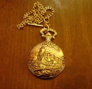 Estate Train Pocket Watch Steam Engine Antique Style Full Hunter Great Thc