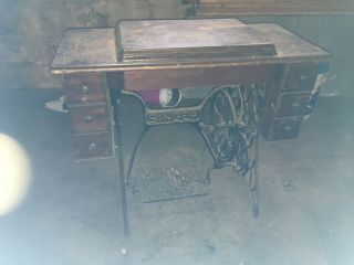Antique Singer Sewing Machine With Table,  Cast Iron W/ Hand Carved Desk/drawers