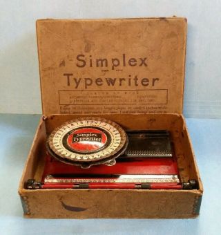 Antique 1915 Simplex Typewriter Number 100 Tin Toy W/original Box