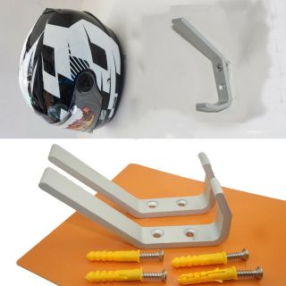 2 Motorcycle Helmet Holder,  Jacket Hanger,  Stainless Steel - Wall Mount Display Rack