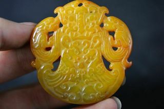 Delicate Chinese Old Jade Carved Two - Sided Dragon Pendant H92