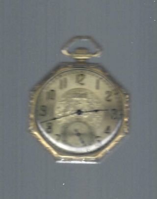 Vintage Fancy Gold Colored Metal Pocket Watch With Pin - Back Reverse