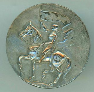 Joan Of Arc On Horse With Flying Banner One Piece Stamped Silvered Brass Large