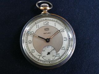Rare Vintage Old UMF Ruhla Saturn Mechanical Men ' s German Pocket Watch 2