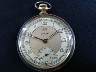 Rare Vintage Old UMF Ruhla Saturn Mechanical Men ' s German Pocket Watch 3