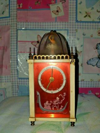 Rare/htf Vintage Estyma Carriage Mantel Clock Music Box With Dancing Ballerina