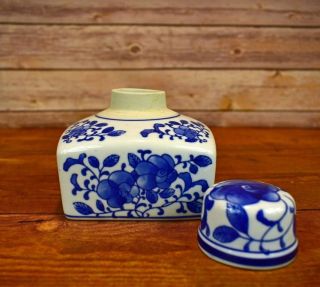 Small Antique Chinese Porcelain Blue And White Garniture Vase With Top Cover