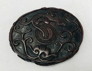 Exceptional Chinese Hand Carved Black Cinnabar Panther Pendant Medallion 4