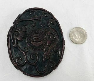 Exceptional Chinese Hand Carved Black Cinnabar Panther Pendant Medallion 5
