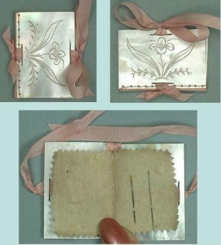 Antique Mother Of Pearl Needle Book English Circa 1860