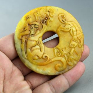 2.  8  China Old Jade Chinese Hand - Carved Dragon Beast Jade Pei Pendant 2010