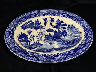 Antique Japanese Willow Pattern Serving Platter - Made In Occupied Japan