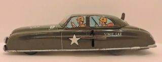 Vintage Army Staff Car Wind Up Tin Litho Toy