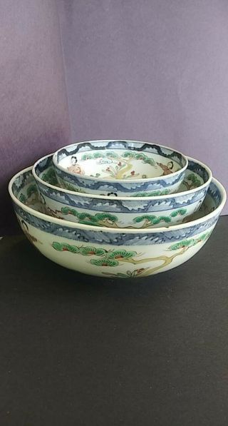 3 Family Bowl Set Imari Made During Late Edo Early Meiji