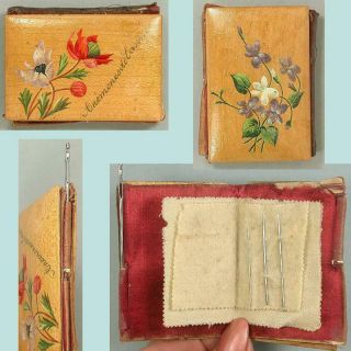 Antique Hand Painted Mauchline Style Needle Book French Circa 1890