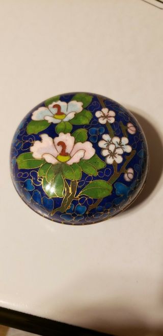 Vintage Chinese Cloisonne Round Box Enamel Work