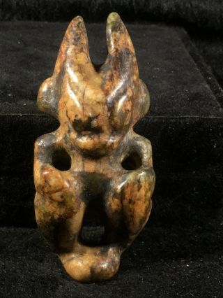 Chinese old natural jade hand - carved hongshan Sun god pendant XO312 3
