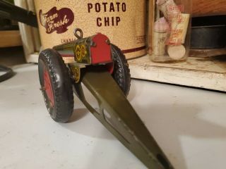 VINTAGE MARX TIN LITHO MILITARY TRANSPORT CANNON TOY SPRING LOADED 6