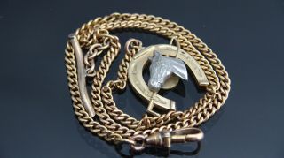 Antique Gold Filled Pocket Watch Curb Chain Horeshoe Fob /t - Bar