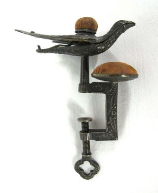 Antique 1853 Ornate Sewing Bird Double Pin Cushion Clamp Civil War Era Yqz