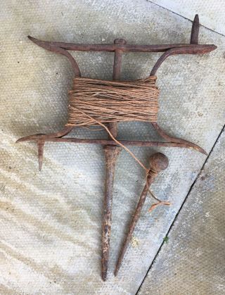 Antique Vintage Garden String Line Marker Reel Winder/pin Allotment Veg Tool