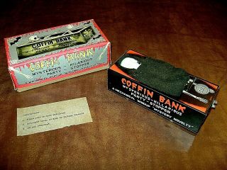Vintage Coffin Bank Tin Litho Wind Up Boxed Great Yone Yonezawa Japan