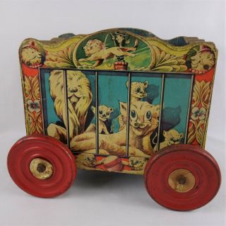 Vintage Gong Bell Circus Wagon Pull Toy 1950s