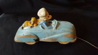 Vintage Sun Rubber Co Disney Donald Duck And Pluto In Blue Car