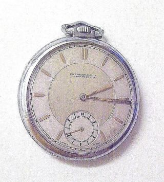 Vtg Eberhard & Co Chaux De Fonds Pocket Watch Nickel Silver 1930 
