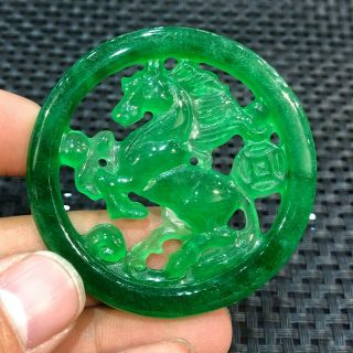 Rare Chinese Green Jadeite Jade Handwork Collectible Hollow Out Horse Pendant