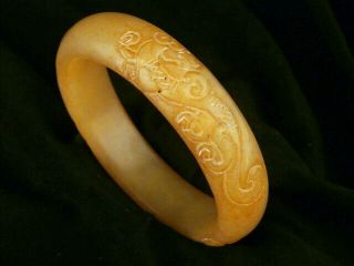 Lovely 100 Chinese Old Jade Hand Carved 3dragons Bangle Bracelet R124