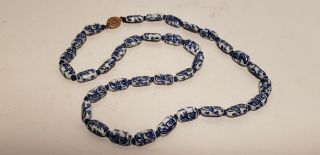 Asian Necklace - Antique - 24 Inch - Ceramic - Blue & White - Beaded - Chinese?japanese?