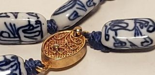 ASIAN NECKLACE - ANTIQUE - 24 INCH - CERAMIC - BLUE & WHITE - BEADED - CHINESE?JAPANESE? 2
