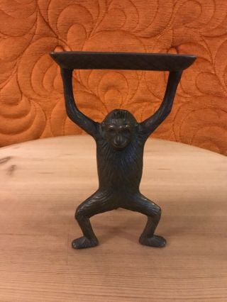 Brass Monkey Holding Tray Brass Cast Statue Business Card Holder