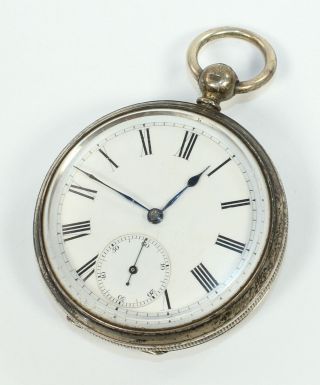English Open Face Key Wind Pocket Watch - 44mm Sterling Silver Case - Dh761