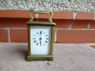 Antique Brass Carriage Clock Enamelled Dial