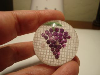 Antique Vintage Reversed Painted Lucite Purple Grapes Fruit Button