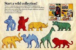 1971 Kellogg ' s Cereal Premium Plastic ZOO ANIMALS Complete Set 2