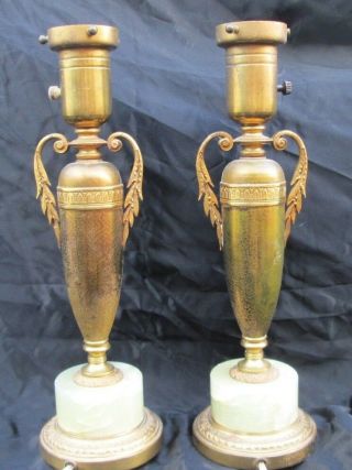 Antique Gold Gilt Bronze 19th Century Table Lamp Pair (2) Onyx Urn Empire Regency