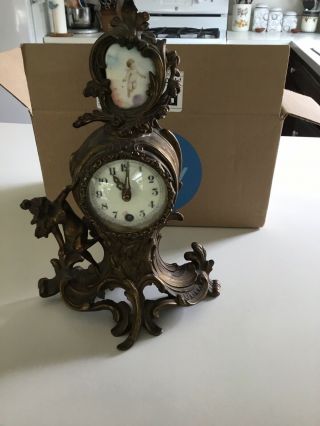 Antique German Statue Clock In Need Of Some Tlc,  Back Leg Was Broken,  Case Crack