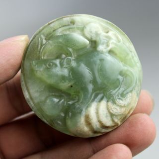 2.  2  China Old Green Jade Hand - Carved Chinese Zodiac Rat Pendant 0302