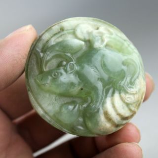 2.  2  China old green jade hand - carved Chinese zodiac rat pendant 0302 3