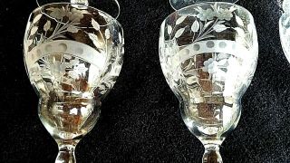6 Magnificent Etched Crystal Vintage Goblets 8 1/4 " Tall - 31/4 Across Top