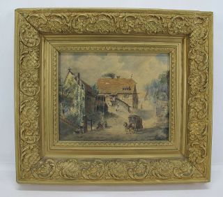 Antique 1851 German Watercolor Painting in Deep Well Gilt Gesso Frame Dated yqz 3